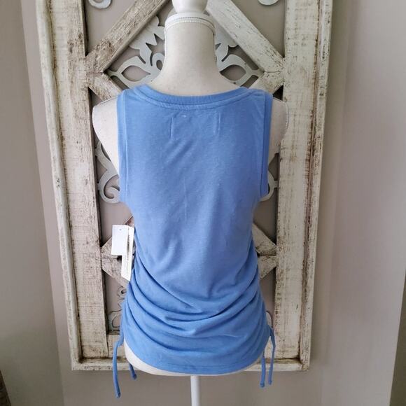 The Sweatshirt Project Women's Sleeveless Crew Neck Side Ruched Tie Tank Blue - Picture 4 of 6